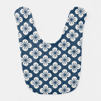 Japanese Navy Blue Ivory Floral Geometric Pattern Baby Bib