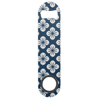 Japanese Navy Blue Ivory Floral Geometric Pattern Bar Key