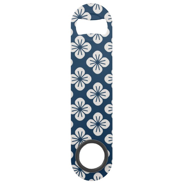 Japanese Navy Blue Ivory Floral Geometric Pattern Bar Key (Front)