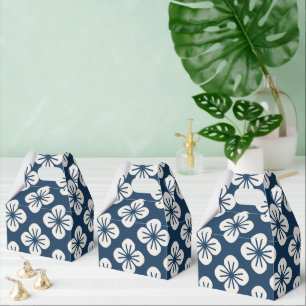 Japanese Navy Blue Ivory Floral Geometric Pattern Favor Boxes