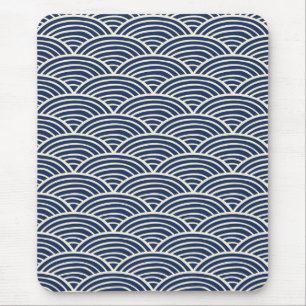 Japanese Navy Blue Ocean Waves Mouse Pad