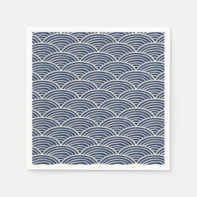 Japanese Navy Blue Ocean Waves Napkins (Front)