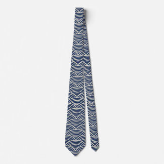 Japanese Navy Blue Ocean Waves Neck Tie