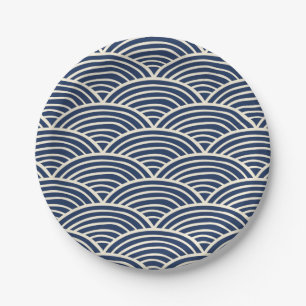 Japanese Navy Blue Ocean Waves Paper Plates