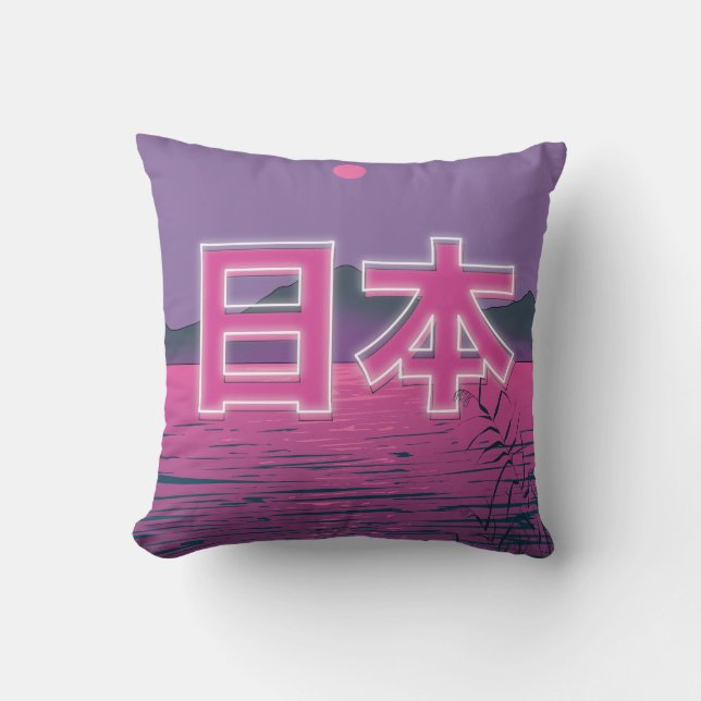 Japanese Neon Throw Pillow (Front)
