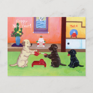 Japanese New Year's Day Labradors Holiday Postcard