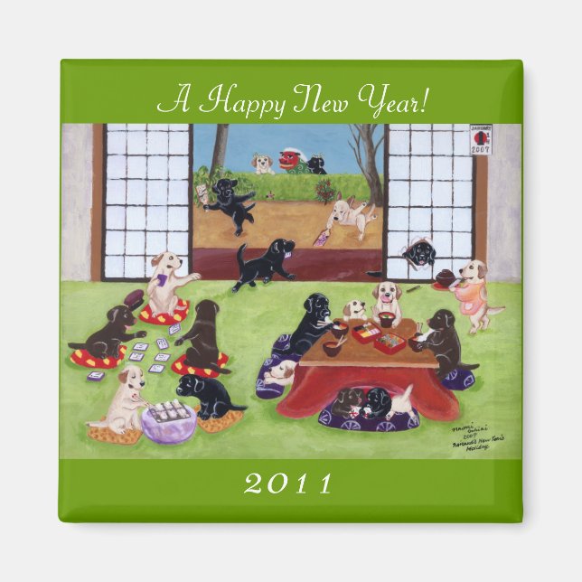 Japanese New Year's Day Labradors Magnet (Front)