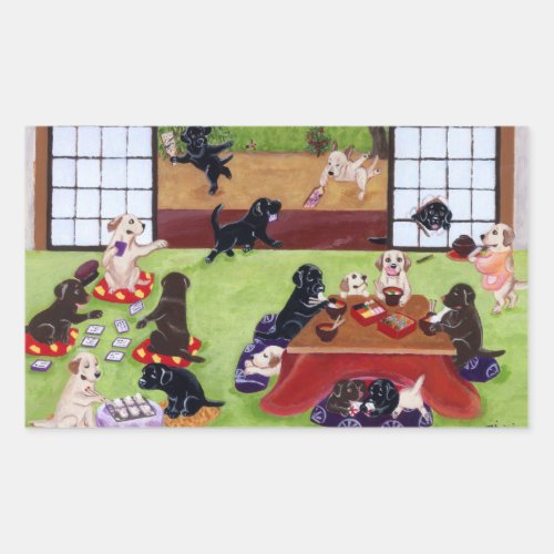 Japanese New Years Day Labradors Rectangular Sticker