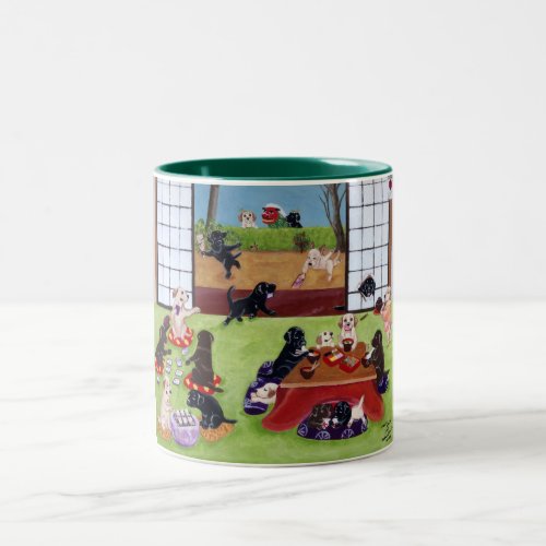 Japanese New Years Day Labradors Two_Tone Coffee Mug