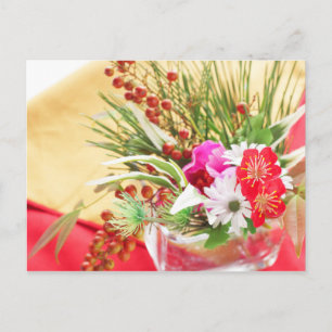Japanese new years flowers holiday postcard