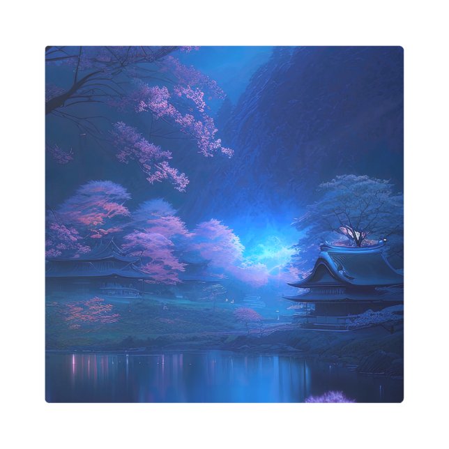 Japanese Nightscape, Digital Artwork Metal Print (Front)