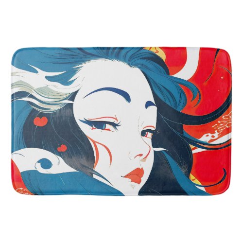 Japanese Nihonga Graphic Art Design  Sea Waves  Bath Mat