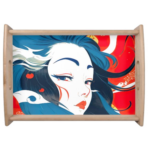 Japanese Nihonga Graphic Art Design  Sea Waves  Serving Tray