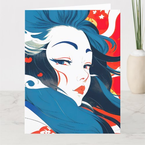 Japanese Nihonga Graphic Art Design  Sea Waves  Thank You Card