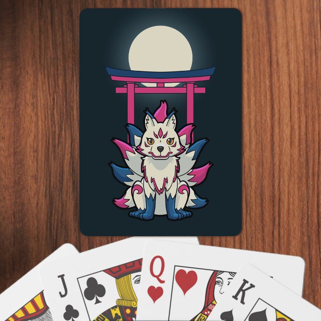Japanese Nine-Tailed Fox- Kyubi Kitsune Poker Cards (Nine-Tailed Fox Playing Cards- Table View)