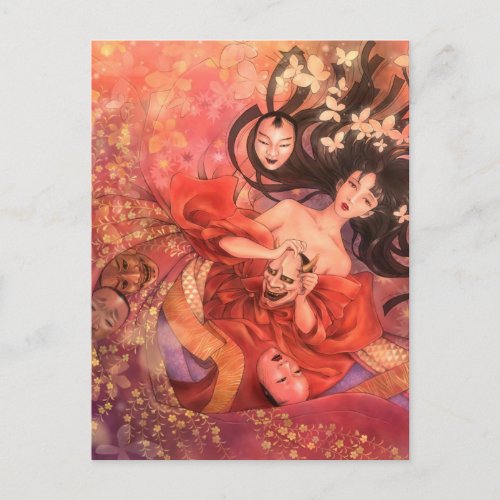 Japanese Noh Mask Fantasy Art Postcard