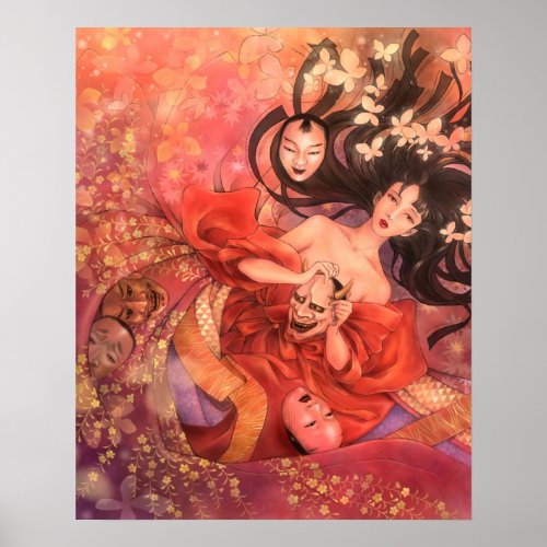 Japanese Noh Mask Fantasy Art Poster