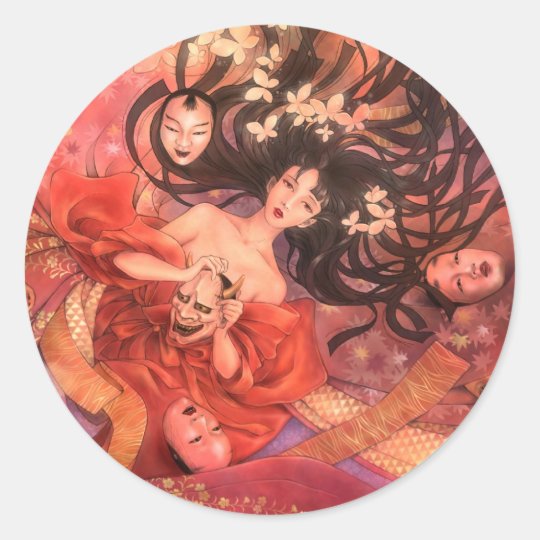 Japanese Noh Mask Fantasy Sticker