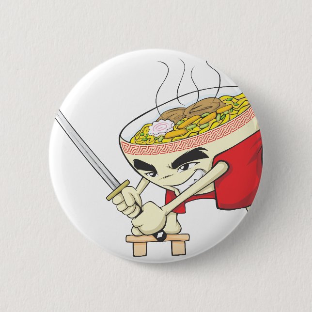 Japanese Noodle Soup Fighter with Samurai Sword Button (Front)