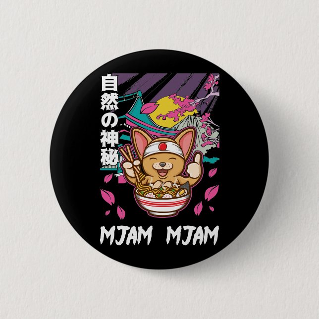 Japanese Noodles Manga Ramen and Anime Lover Button (Front)