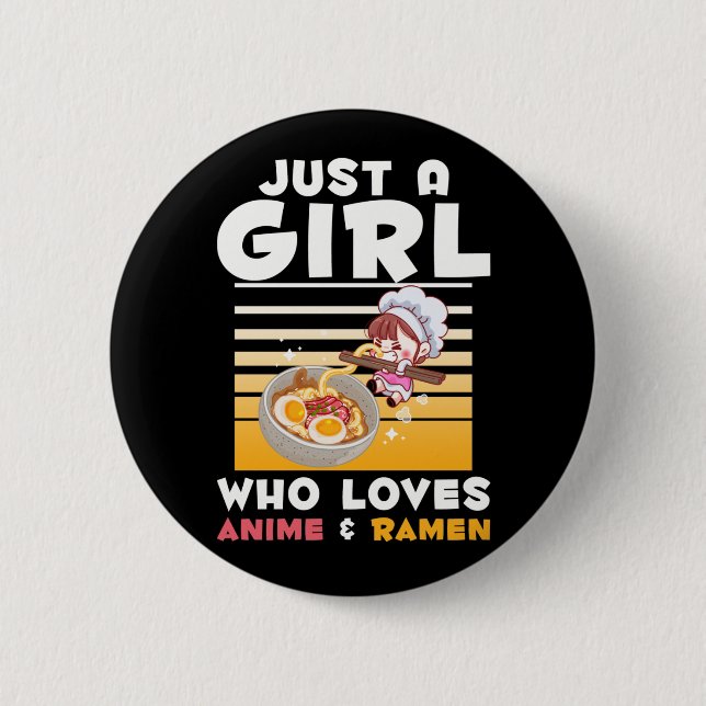 Japanese Noodles Ramen Anime Girl Manga Otaku Button (Front)