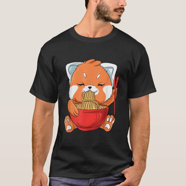 Japanese Noodles Red Panda Eating Ra T-Shirt (Front)