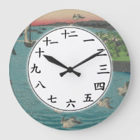 Japanese Numbers Clock Sea Bird Sunset