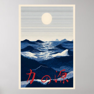 Japanese Ocean Poster Source of Strength – Blue