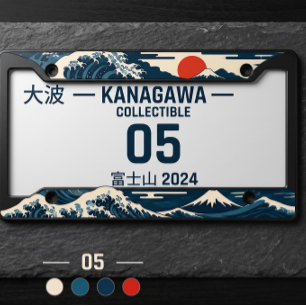 Japanese Ocean retro Wave Mount Fuji License Plate Frame