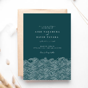 Blue Scroll Wedding Invitation Card - Japan Art Press