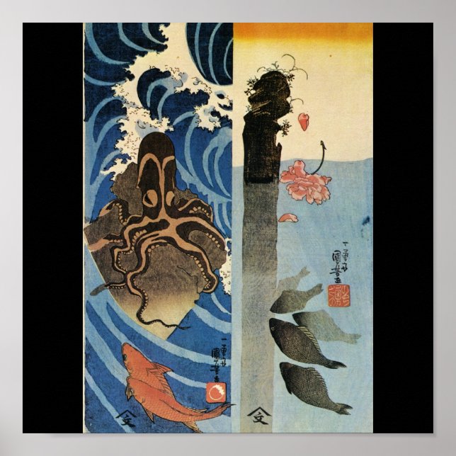 Japanese Octopus and Fish c. 1800's (Japan) Poster (Front)