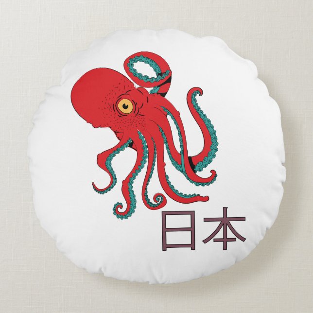 Japanese Octopus Pattern Round Pillow (Front)