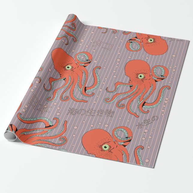 Japanese Octopus Pattern Wrapping Paper (Unrolled)