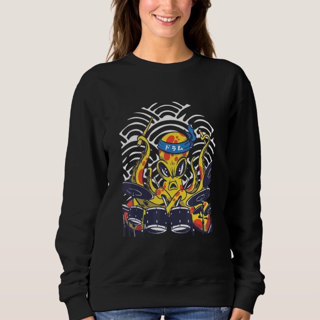 Japanese Octopus Sea Monster Playing Drum Kit Sweatshirt (Front)