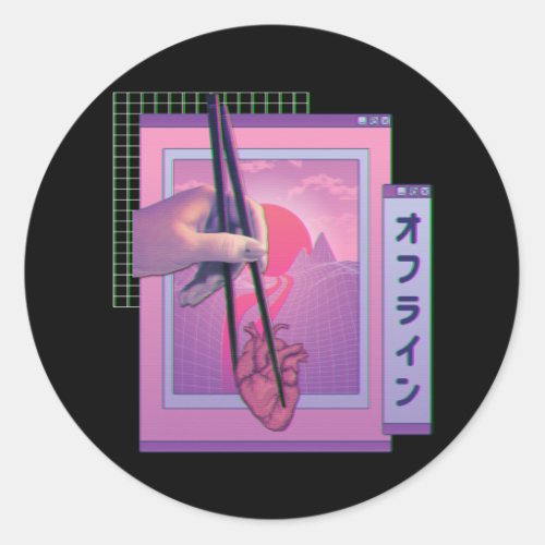 Japanese Offline Vaporwave Aesthetic Sad Heart Classic Round Sticker