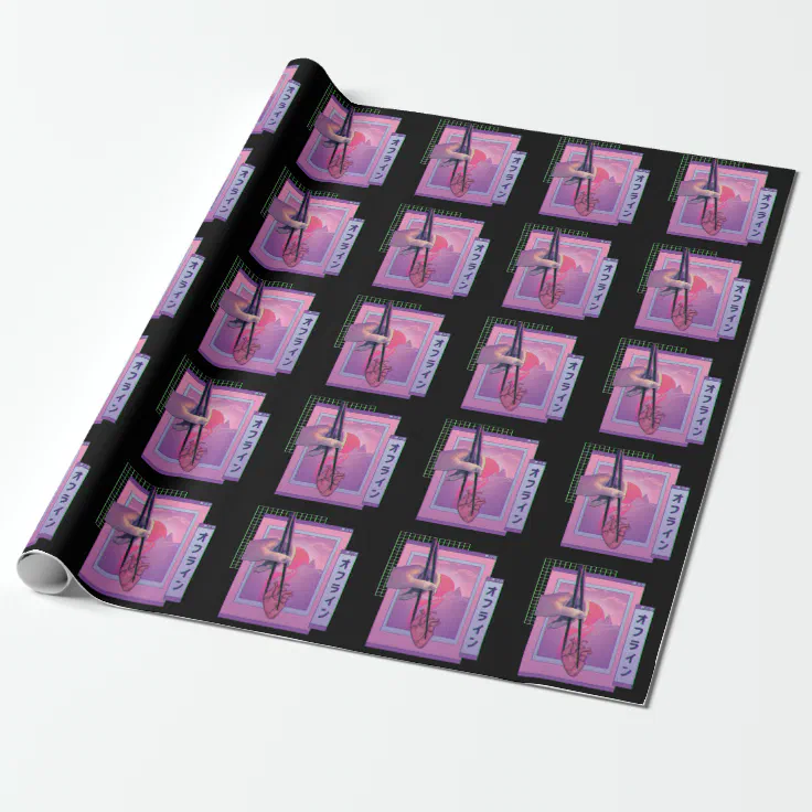 Japanese Offline Vaporwave Aesthetic Sad Heart Wrapping Paper Zazzle