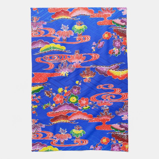Japanese Okinawan Dye (Bingata) Kitchen Towel (Vertical)