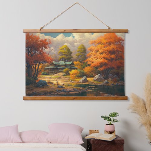 Japanese Old House By The Lake Fine Art Hanging Tapestry