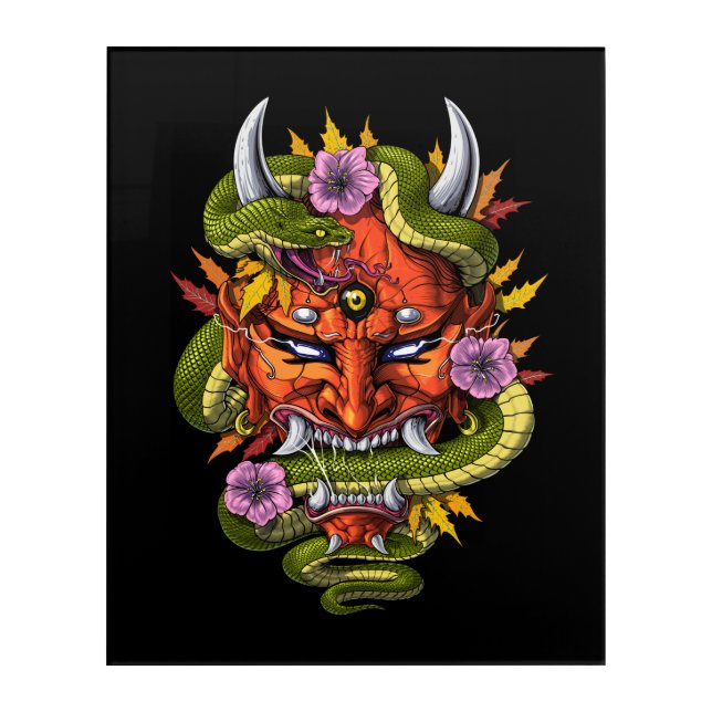 Japanese Oni Demon Mask Acrylic Print (Front)
