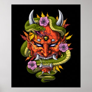 Japanese Oni Demon Mask Poster