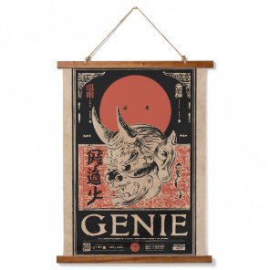 Japanese Oni Mask Art | Wabi Sabi Genie Design Hanging Tapestry
