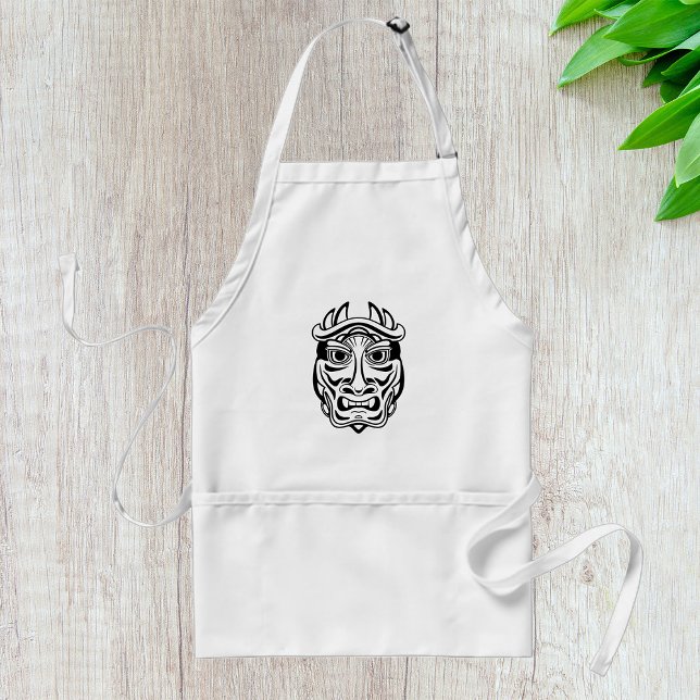 Japanese Oni Mask Tribal Demon Line Art Adult Apron (Creator Uploaded)