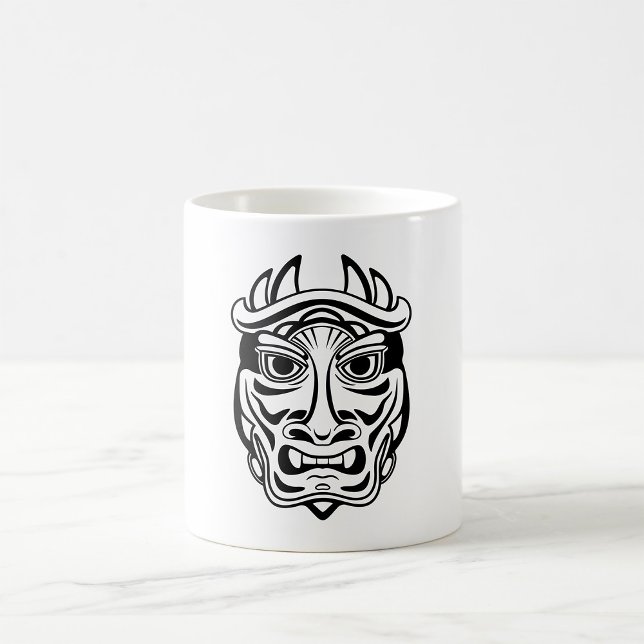 Japanese Oni Mask Tribal Demon Line Art Coffee Mug (Creator Uploaded)