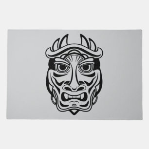 Japanese Oni Mask Tribal Demon Line Art Doormat