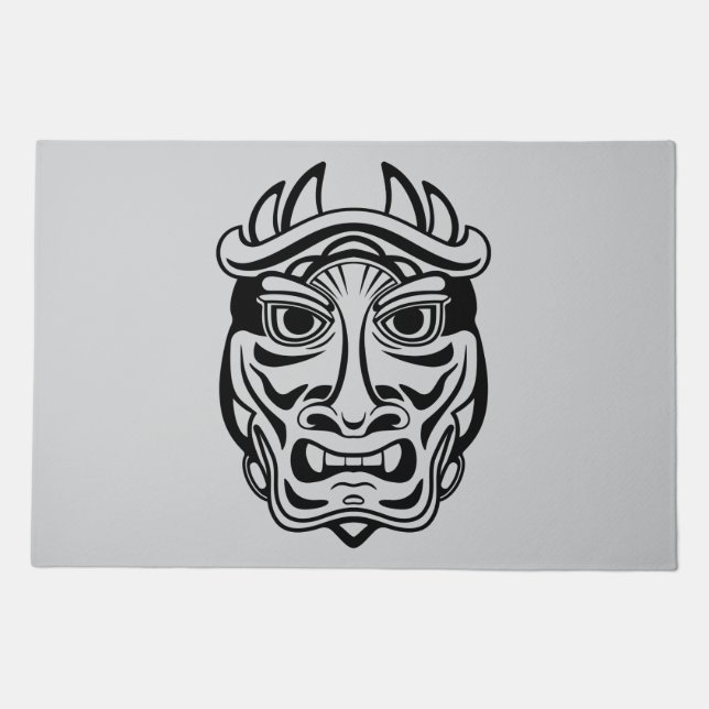 Japanese Oni Mask Tribal Demon Line Art Doormat (Front)