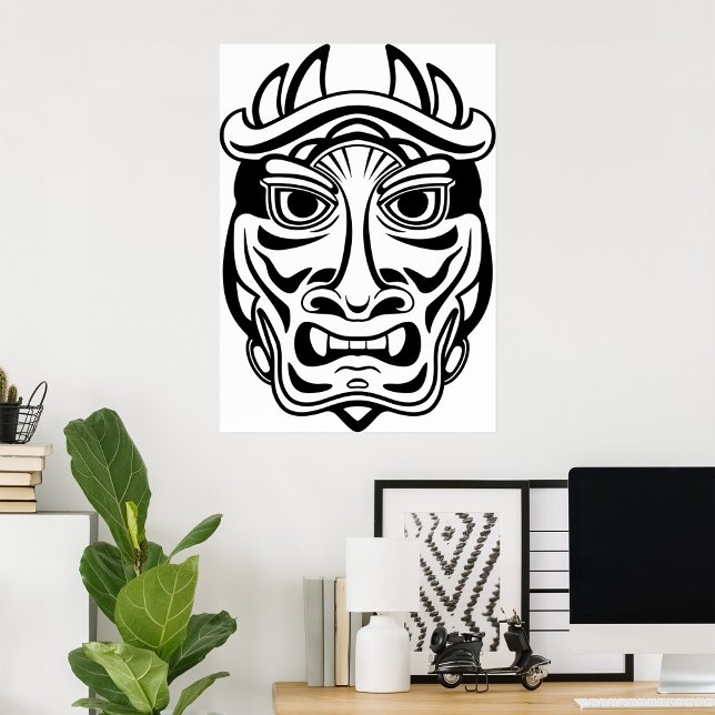 Japanese Oni Mask Tribal Demon Line Art Poster (Creator Uploaded)