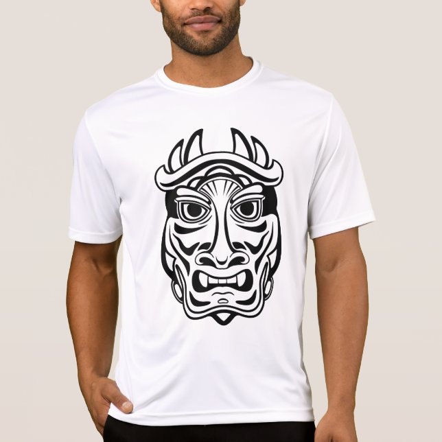 Japanese Oni Mask Tribal Demon Line Art T-Shirt (Front)