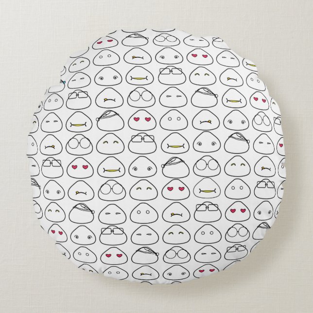 Japanese Onigiri Fluo Pattern Round Pillow (Front)
