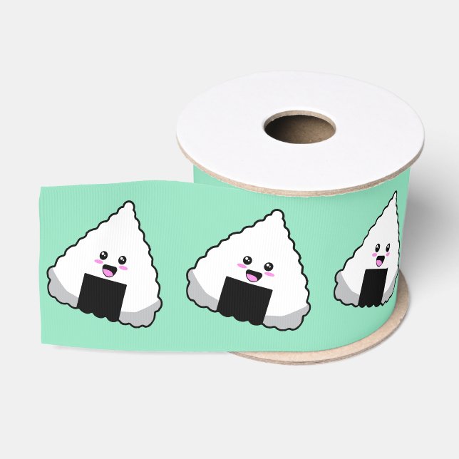 Japanese Onigiri Sushi Cute Kawaii Food Pattern Grosgrain Ribbon (Spool)