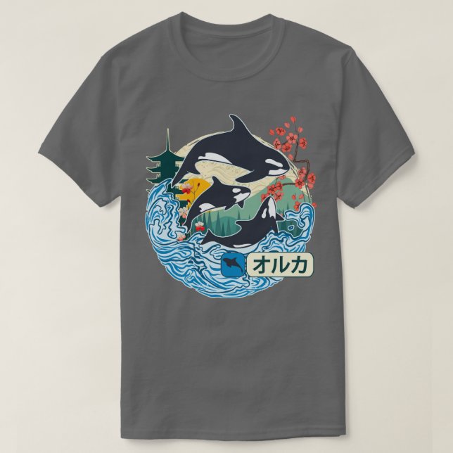 Japanese Orca Whale Great Wave Kanagawa Japan Vint T-Shirt (Design Front)